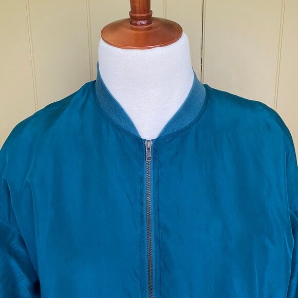 Tulliano men L 100% silk full zip mock collar longsleeve jacket teal green color - Picture 2 of 14